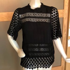 Black cutout lace blouse